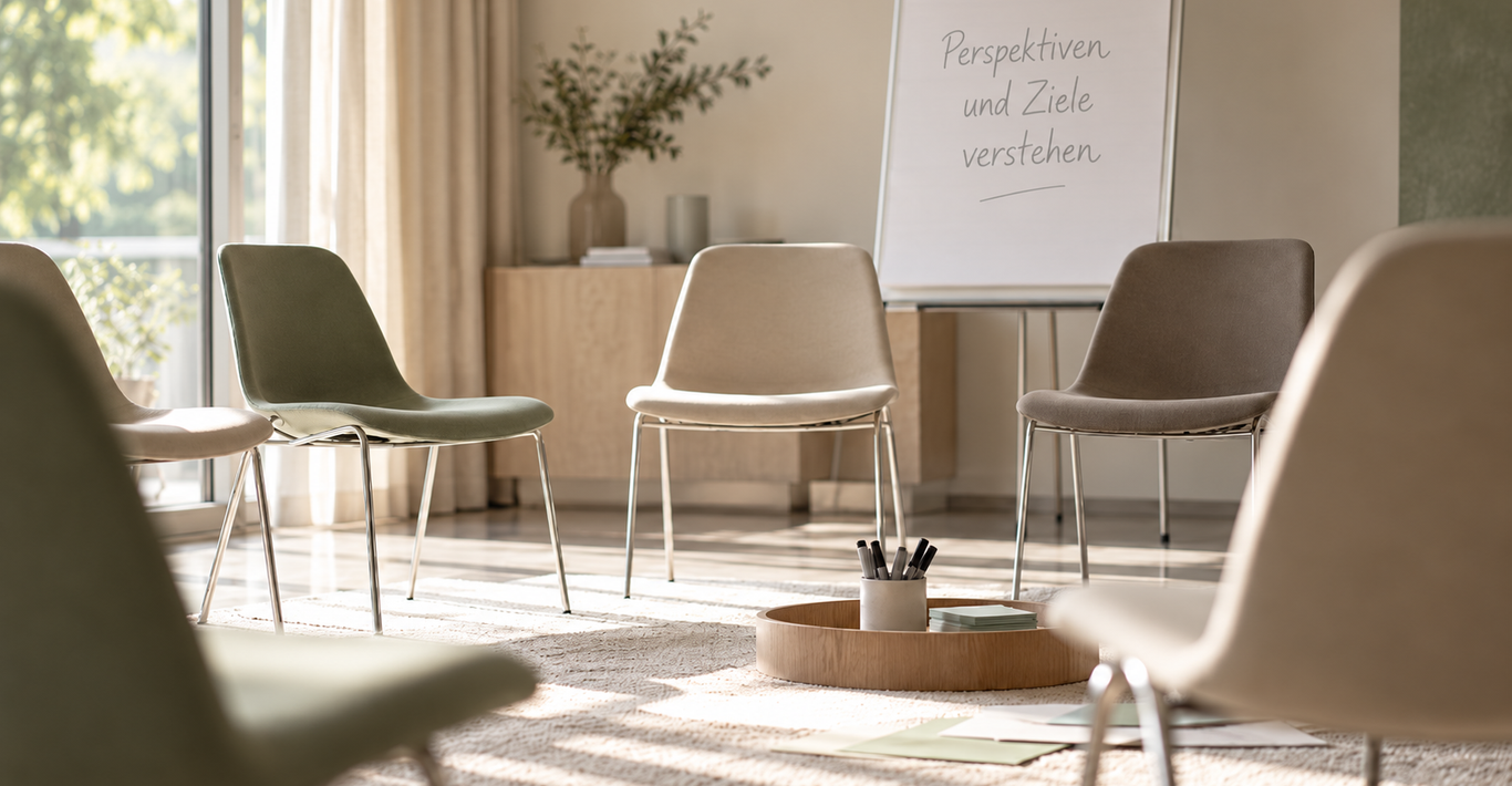 Minimalistische Holzstufen mit Kugeln als Symbol für Führungskräfteentwicklung, Orientierung und wachsende Verantwortung